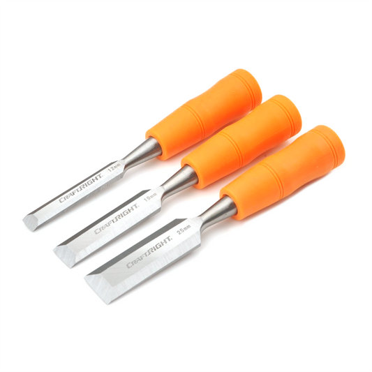 Craftright Wood Chisel Set - 12mm 19mm 25mm - Carbon Steel - 3 Piece - Auzzistore