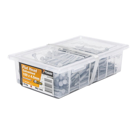 Paslode Galvanised Flat Head Nails 100mm 4.5mm 2kg Corrosion Resistant - Auzzistore