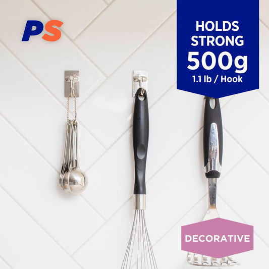 Permastik Small Steel Kitchen Hooks 6 Pack - 5mm x 40mm x 22mm - Stainless Steel – view 2