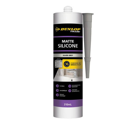 Dunlop Silicone Sealant - 310ml - Matte Grey Silver - Flexible & Durable