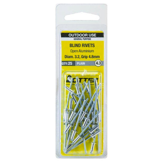 Otter Open Aluminium Blind Rivets 2 x 4 8mm 25 Pack Lightweight Durable - Auzzistore