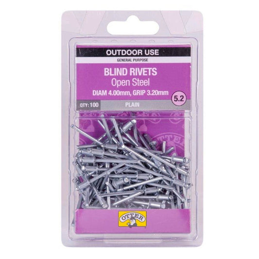 Otter Open Steel Blind Rivets - 4.0 x 3.2mm - 100 Pack - High Strength - Auzzistore