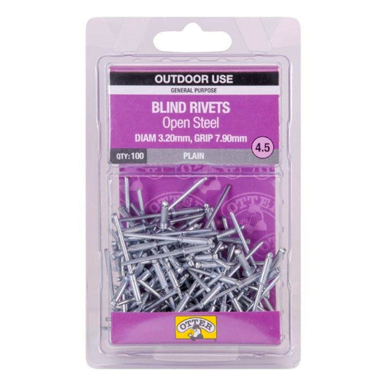 Otter Open Steel Blind Rivets - 3.2 x 7.9mm - 100 Pack - High Strength - Auzzistore