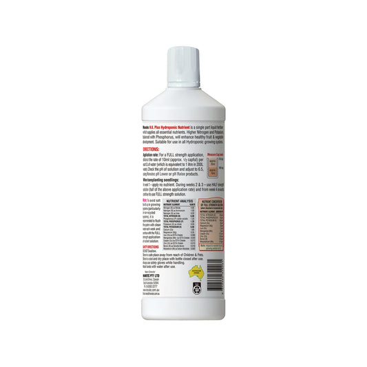 Manutec Hydroponic Fertiliser - 1L - Liquid - High Nitrogen & Potassium – view 2 - Auzzistore