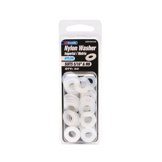 Zenith Nylon Washers 5/16 & M8 40 Pack Lightweight Corrosion Resistant - Auzzistore