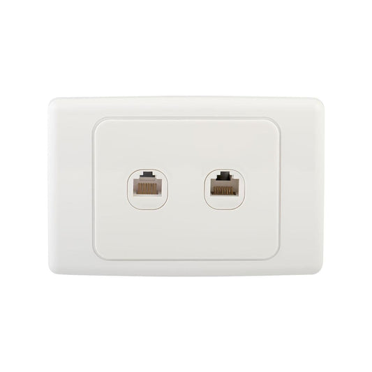 Deta Cat 6 Double Ethernet RJ45 Outlet - 2 Ports - Polycarbonate - White - Auzzistore