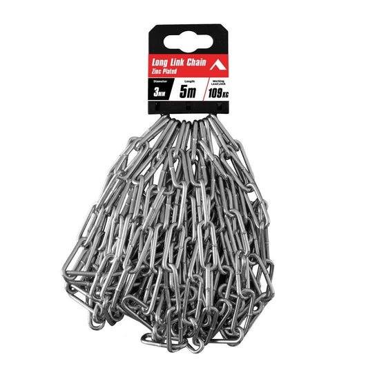 Pinnacle Zinc Plated Long Link Chain 3mm x 5m - Silver - Fencing & Security - Auzzistore
