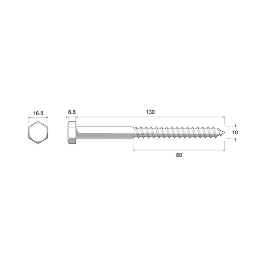 Zenith Hex Head Coach Screws M10 x 130mm Stainless Steel 304 Grade Durable – view 2 - Auzzistore