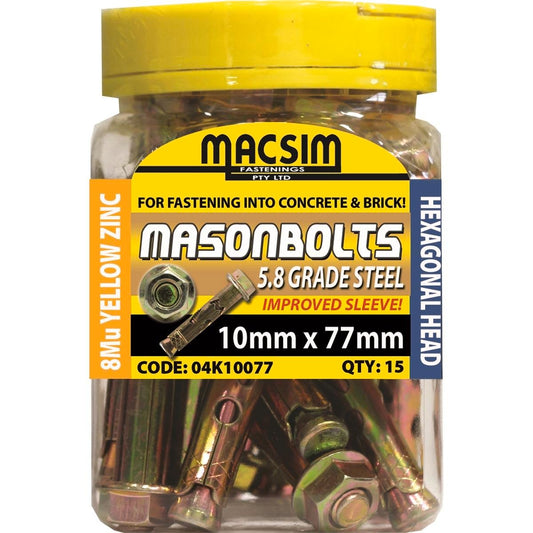 Macsim Zinc Sleeve Anchors 10 x 77mm 15 Pack High Strength Performance - Auzzistore