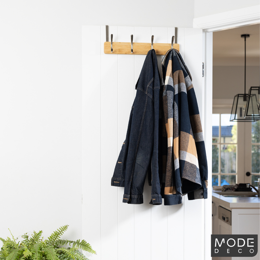 Mode 4 Over Door Hanger - Bamboo Board with 4 Chrome Hooks - 450mm x 70mm – view 2 - Auzzistore