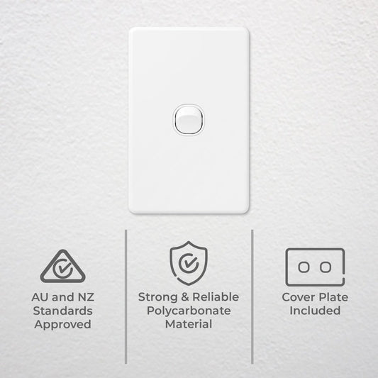 Deta X6 White Single Vertical Switch - 1 Gang - Polycarbonate - Durable – view 2 - Auzzistore