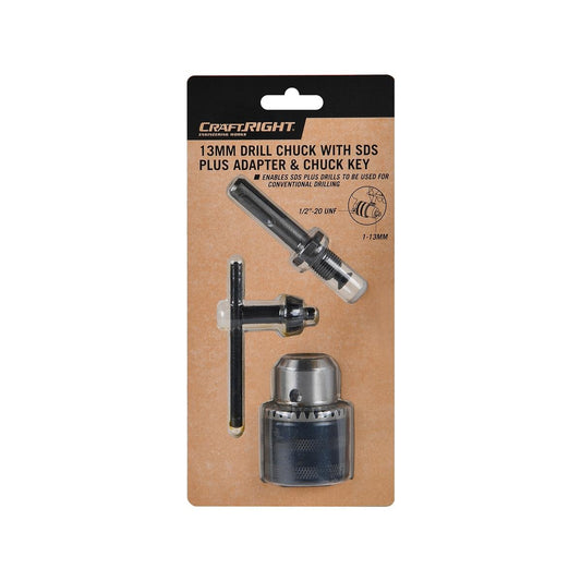 Craftright 13mm Drill Chuck with SDS Plus Adapter and Chuck Key - Silver