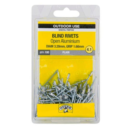 Otter Open Aluminium Blind Rivets 2x1.6mm 100 Pack Strong Lightweight - Auzzistore