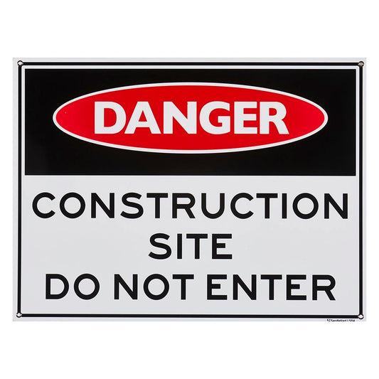 Sandleford Construction Site Plastic Sign 450 x 600mm White/Black & Red - Auzzistore