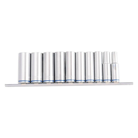 Kincrome Deep Socket Rail 10 Piece 1/2" Drive (Mirror Polish) - Metric K2181 - Auzzistore