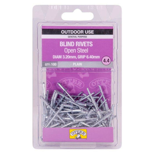 Otter Open Steel Blind Rivets - 2 x 6 4mm - 100 Pack - High Strength - Auzzistore