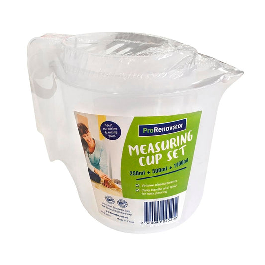 Pro Renovator Measuring Cup Set - 1L 500ml 250ml Plastic - Easy Pouring