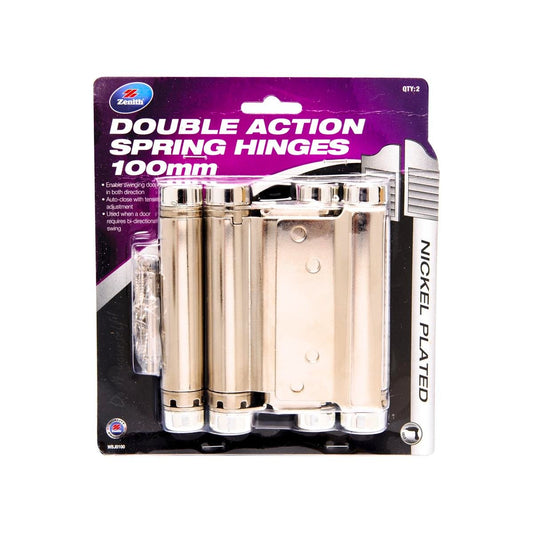 Zenith Double Action Spring Hinge 100 x 107 x 2mm Nickel Plated 2 Pack