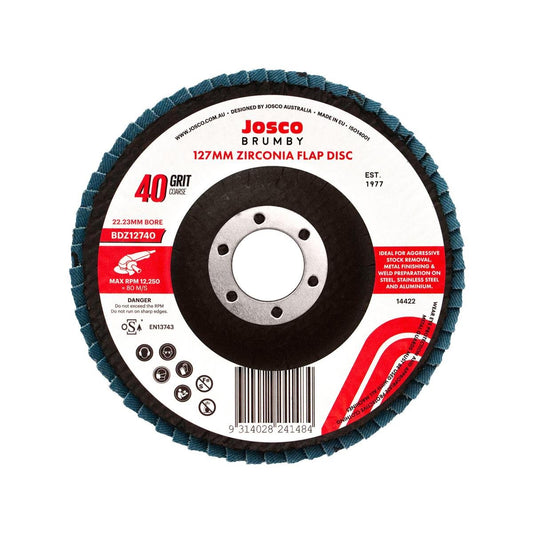 Josco 125mm 40 Grit Abrasive Flap Disc Zirconia Durable Fast Grinding - Auzzistore