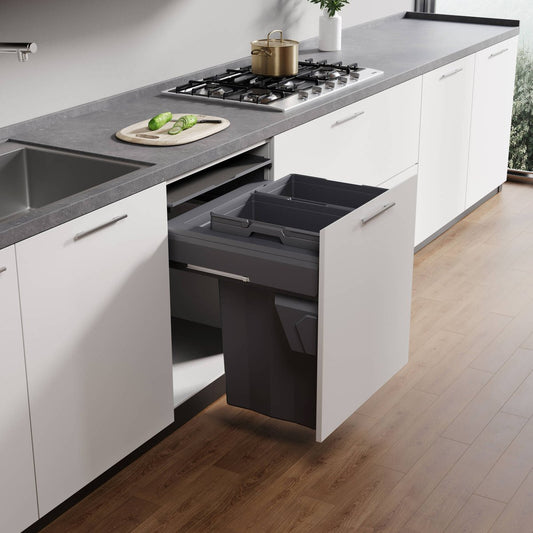 Kaboodle 2 x 37L Side Mount Pullout Bin 600mm Base Cabinet - Grey - Easy Access – view 2