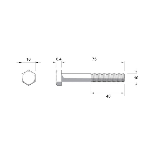 Zenith M10 x 75mm Hot Dip Galvanised Hex Head Bolts and Nuts - Grey - Each – view 2 - Auzzistore