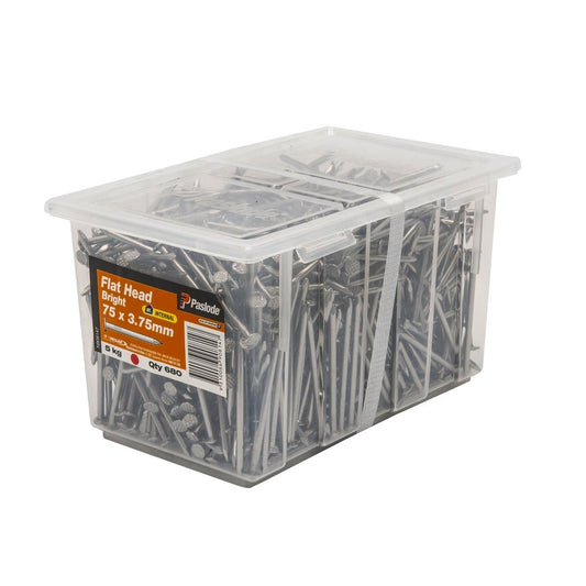 Paslode Flat Head Nails - 75mm - Bright Steel - Large Head - 680 Pack - Auzzistore