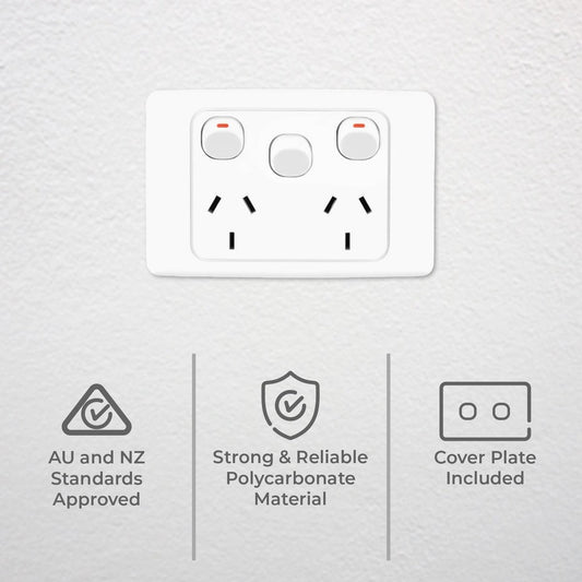 Deta Double Power Point - 250V - Polycarbonate - Extra Switch – view 2 - Auzzistore