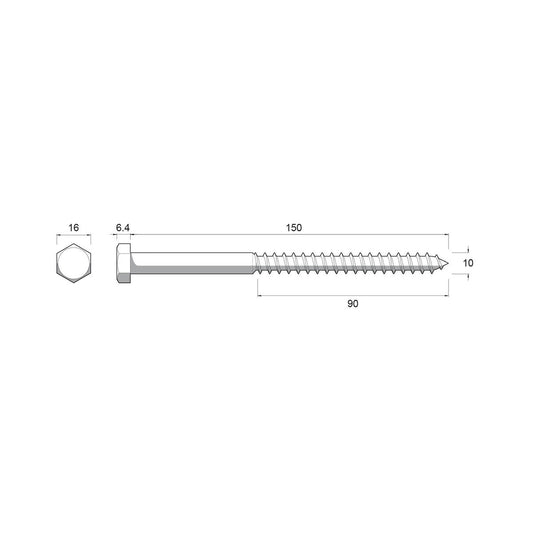 Zenith M10 x 150mm Hot Dip Galvanised Hex Head Coach Screws - Heavy-Duty Fastening – view 2 - Auzzistore