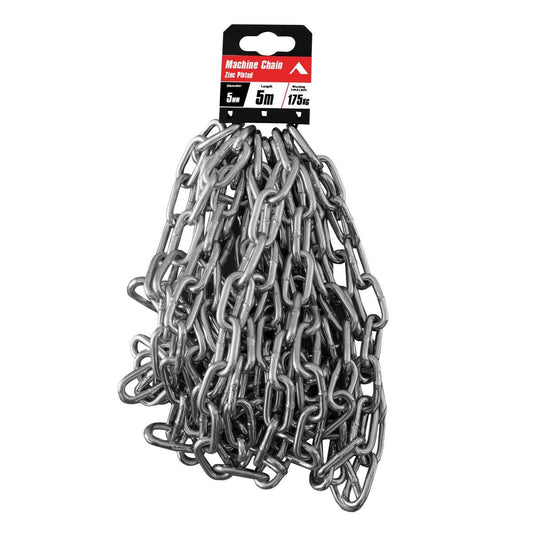Pinnacle Zinc Plated Machine Chain 5mm x 5m - 175kg Load Rating - Durable - Auzzistore