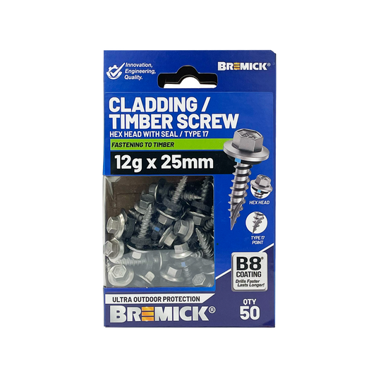 Bremick 12g x 25mm B8 Hex Cladding Screw - 50 Pack - High Corrosion Resistance – view 2 - Auzzistore