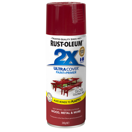 Rust-Oleum 2X Ultra Cover Gloss Colonial Red Spray Paint 340g Durable Finish - Auzzistore