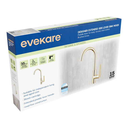 Evekare 35mm Brushed Brass Extended Lever Sink Mixer - Aged Care - Lead-Free – view 2