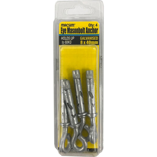 Macsim Eye Bolt Sleeve Anchor - 8 x 40mm - Galvanised - 4 Pack - Auzzistore