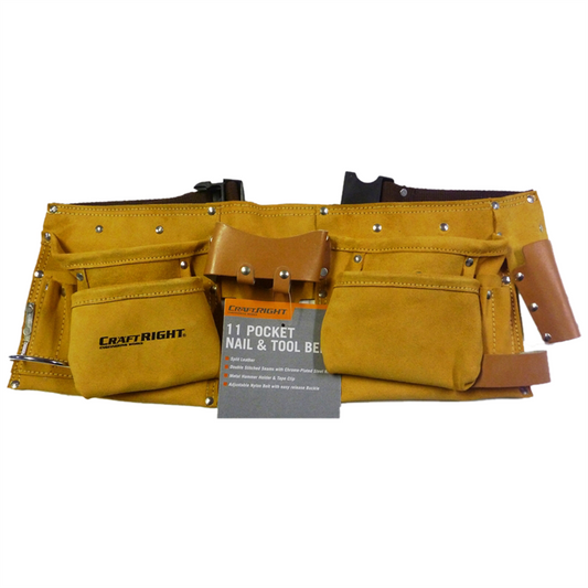 Craftright 11 Pocket Leather Nail and Tool Belt - Leather - Durable - Auzzistore