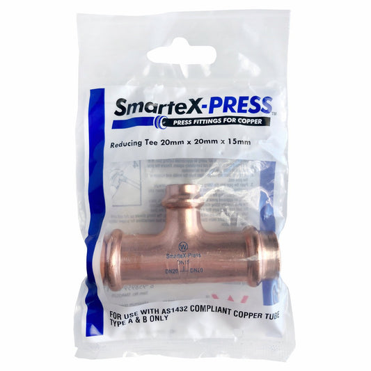 Smartex Press Copper Reducing Tee 20 x 20 x 15mm - Flame-Free Installation – view 2 - Auzzistore