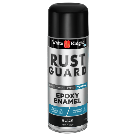 White Knight Rust Guard Black Flat Epoxy Enamel Spray Paint 310g Durable - Auzzistore