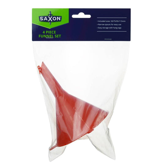 Saxon 4 Piece Funnel Set - 50mm, 75mm, 95mm, 115mm - Red - Accurate Pouring