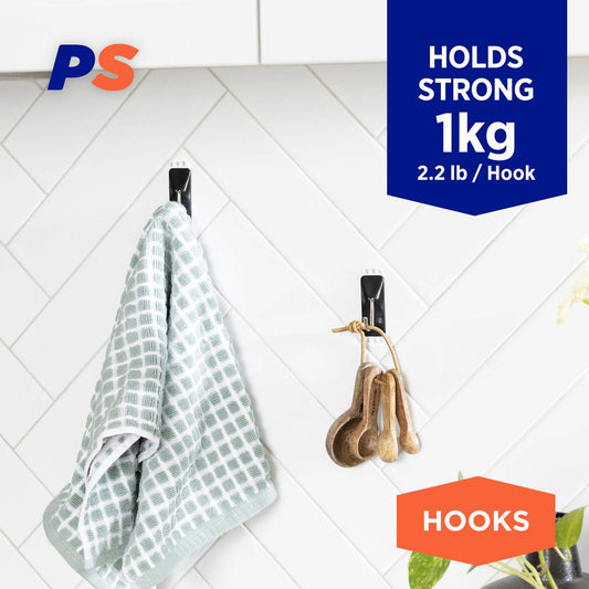 Permastik Medium Black Kitchen Hooks 4 Pack - 110mm x 200mm - Holds 1kg – view 2