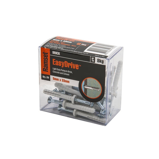 Ramset Easydrive Anchor 5 x 33mm Nylon 20 Pack Light Duty Fixing - Auzzistore