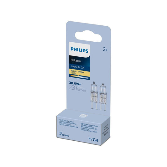 Philips G4 Halogen Capsule 20W 255lm Clear 2 Pack - Compact Size - Dimmable - Auzzistore