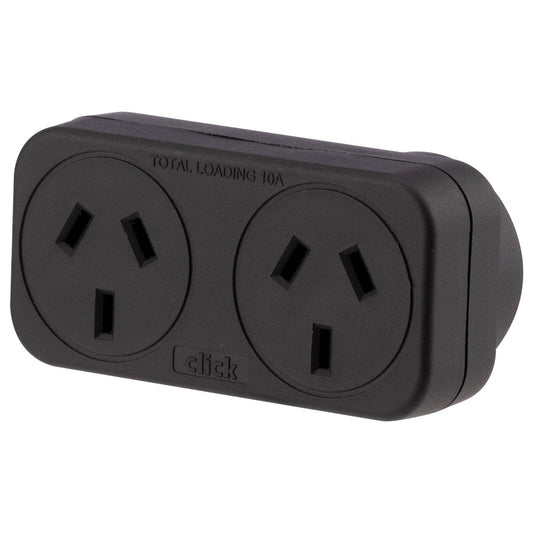 Click - Double Adaptor - Twin Pack - 90mm x 130mm x 55mm - Black - Space Saving – view 2