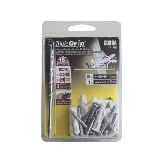 Cobra 4 0mm Triple Grip Heavy Duty Anchor Screws 15 Pack - Superior Holding Power