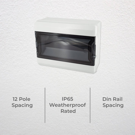 Deta 12 Pole Switchboard - IP65 Weatherproof - Din Rail Spacing - Grey/Black – view 2 - Auzzistore