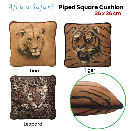 Africa Safari Cushion - Square Piped Edge - 36 x 36 cm - Leopard Print – view 2 - Auzzistore