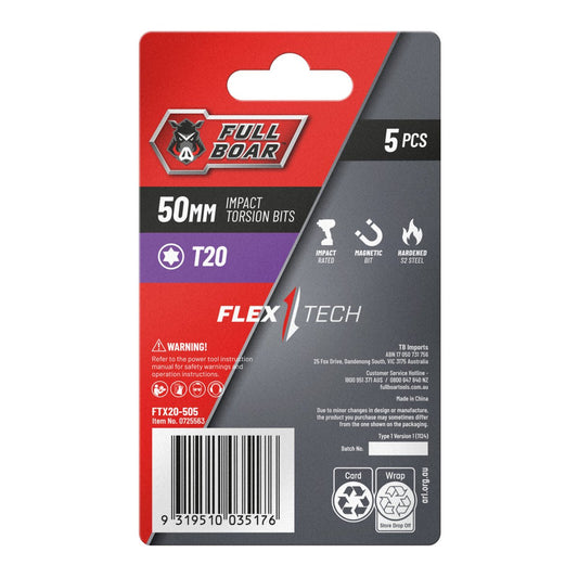 Full Boar Impact Torsion Bits Set - T20 x 50mm - 5 Pack - Durable & Precise – view 2 - Auzzistore