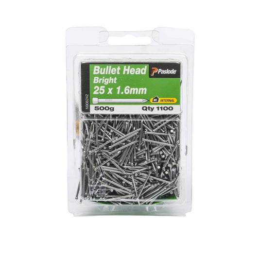 Paslode Bullet Head Nails 25mm Bright Steel 1100 Pack General Purpose - Auzzistore