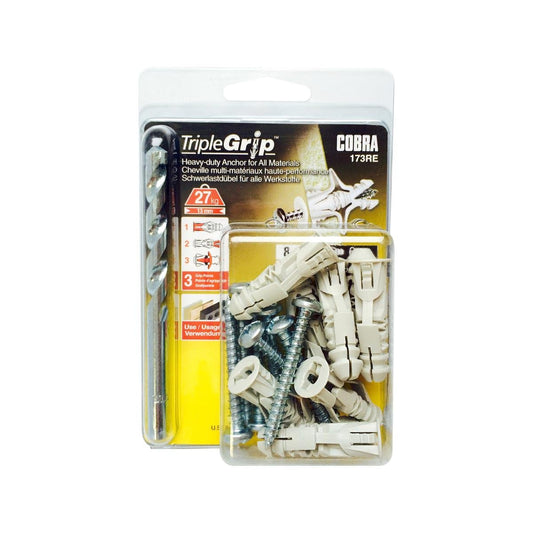 Cobra Triple Grip Anchor Screws 6mm 8 Pack - Silver - Easy Installation