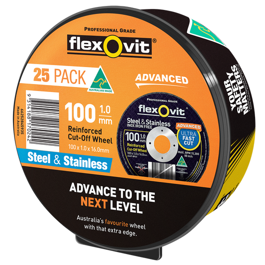 Flexovit Cut Off Wheel - 100mm - Aluminium Oxide - 25 Pack - Burr-Free Cutting - Auzzistore