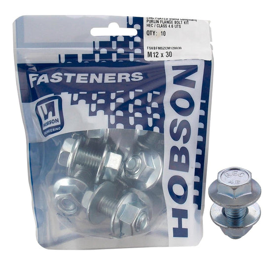 Hobson M12 x 30mm Zinc Plated Bolts - Pack of 10 - Mild Steel - Durable - Auzzistore