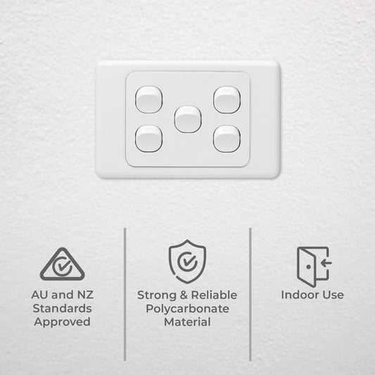 DETA Five Gang Switch - 5 Gang - Polycarbonate - Multiple Switching Options – view 2 - Auzzistore